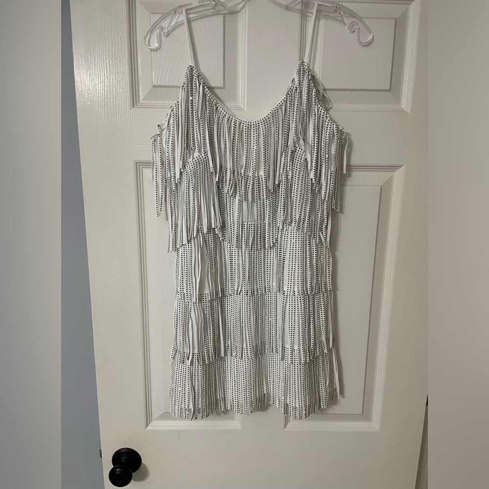 White rhinestone fringe dress